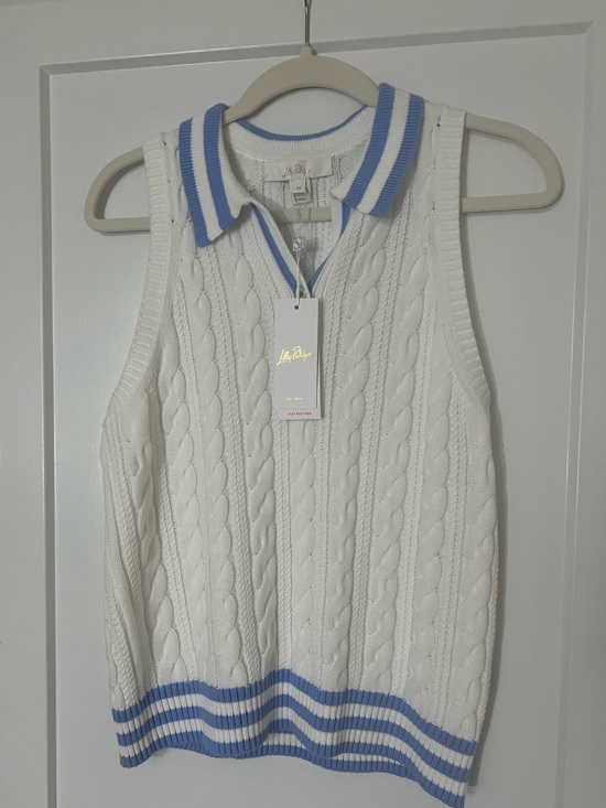 Lilly Pulitzer Sweaters - Lilly Pulitzer White Sweater Vest with Blue Trim